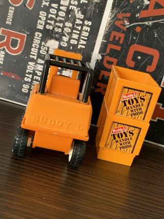 Vtg BUDDY L Forklift Operator Orange Fork Lift W/boxes Tonka Toy RARE 1970 ' s 3