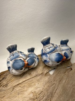 Vintage Set Of 2 Porcelain Ceramic Clip On Blue Birds Christmas Ornaments 2”