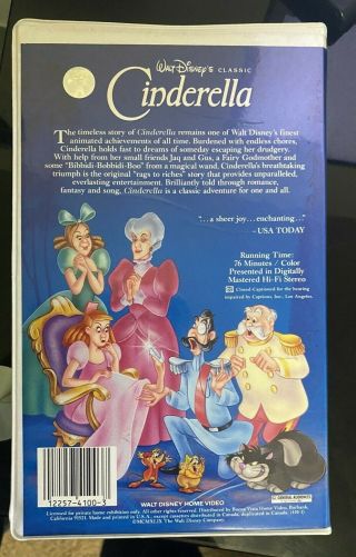 Rare Cinderella Black Diamond Walt Disney Classic Vhs 410 Year 1988