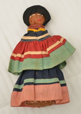 Seminole Indian Doll 5 1/2 " Vtg 1930 Patchwork Quilt Dress Florida Souvenir