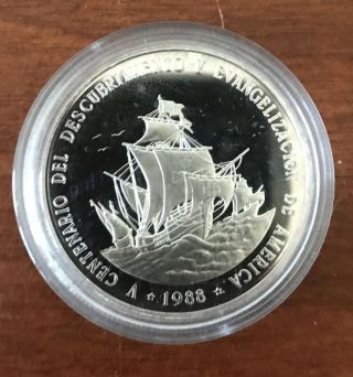 Rare.  1988 Dominican Republic Silver 1 Peso Piefort Proof.
