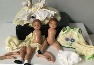 2 Vintage Effanbee Wee Patsy 5” Hard Plastic Dolls For Repair/parts