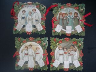 Set Of 4 Antique Religious Christmas Calendar Cards,  1906