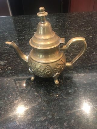 Rare Vintage Signed Mangan Brass Small Teapot