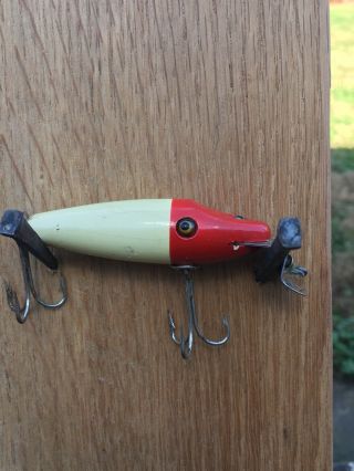 Vintage Ccb Co Garrett Ind.  Wood Lure Glass Eyes Red/white Pikie