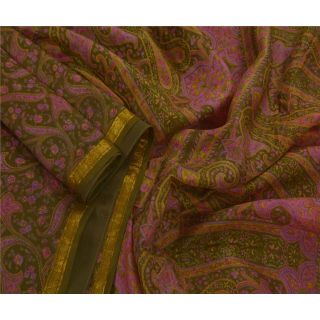 Tcw Vintage Green Sarees 100 Pure Silk Printed Zari Border Fabric Sari 2