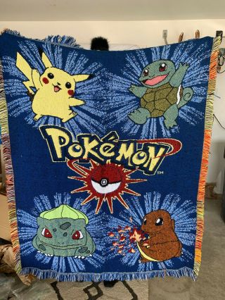 Vintage Pokemon Woven Tapestry Throw Blanket Northwest 58 " X45 " Nintendo 90s Rare