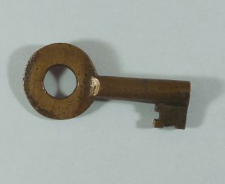 Vintage Brass Barrel Key With Round Bow,  Cut Bit And Stamped