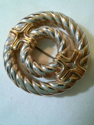 Vintage Signed Givenchy Plated Silver & Gold Tone Metal Rope Design,  Brooch