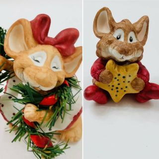 Vintage Rare Amy Wulfing Mouse - L - Toe Enesco Ceramic Mouse Set Of 2 Christmas
