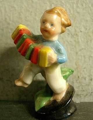 Vintage Miniature German Porcelain Figurine - Boy Playing Accordion Germany Mark