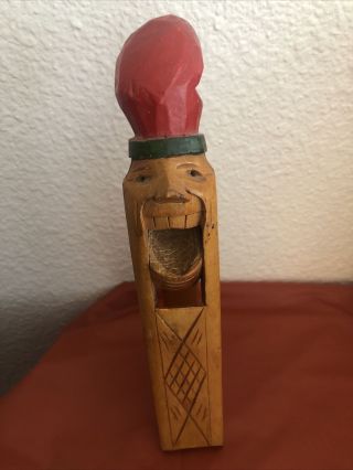 Vintage Christmas Old Man Face Nutcracker Hand Carved Wood Painted Hat Folk Art
