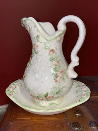 Antique Speckled Ceramic Pitcher And Bowl