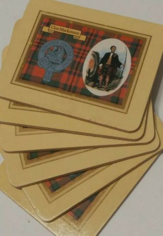 Vintage Clan Mackinnon Scottish Cork Coasters Set Of 6 Manor Craft England Rare