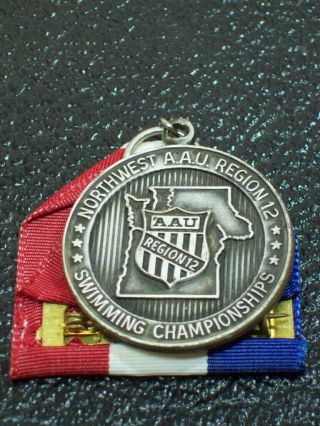 Vintage Aau Swimming Championship Medal Northwest Region 12 1960s 2nd Oregon Wa