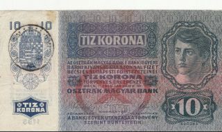 10 Kronen Fine Provisional Banknote From Transylvania 1918 Old Date 1915 Rare