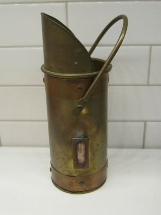 Vintage Brass & Copper Match Holder Fireplace W/handle & Striker Great Patina
