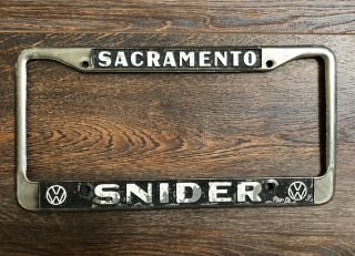 Rare Snider Sacramento Volkswagen Vw Vintage Dealer License Plate Frame 2