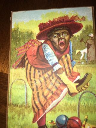 Vintage Antique Trade Card Black Woman Playing Croquet het Hurt Foot Sports 2