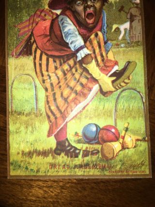 Vintage Antique Trade Card Black Woman Playing Croquet het Hurt Foot Sports 3