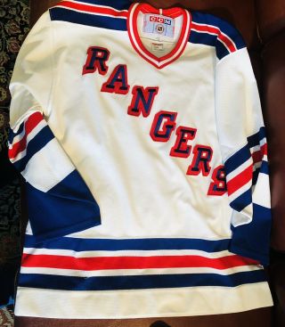 Rare Vintage 90s Ccm York Rangers Nhl Hockey White Mesh Jersey Mens Size L