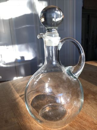 Antique Or Vintage Clear Blown Glass Wine Decanter W/ Stopper 9.  5 " Tall Belgium