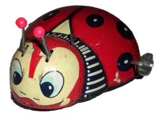 Vintage Rare Tin Litho Wind Up Ladybug Frankonia Haji Toy Made In Japan