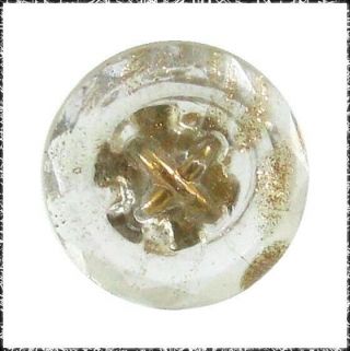 Antique Clear Glass Button W/ Rosette Shank,  Hint Of Goldstone,  Imit.  Sew Though