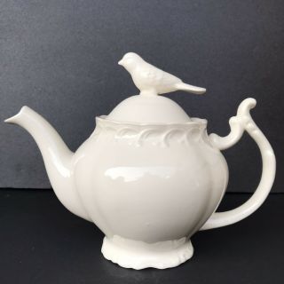 Antique Reflections Ivory Teapot W Bird,  Round With Victorian/anthropologie Feel