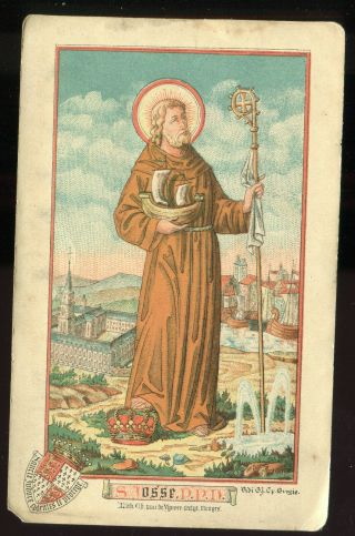 Antique Holy Card Goldened Of St Josse With Boat