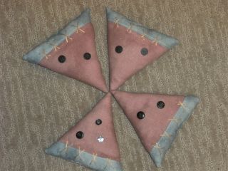 Handmade Set Of 4 Primitive Fabric Watermelon Slices Ornies/bowl Fillers
