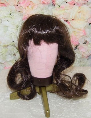 Vintage Old Stock Doll Wig Dark Brown Sz 12 Long Hair With Bangs