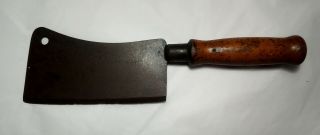 Antique Meat Cleaver 12 " Wooden Handle Marked " Razor Steel "