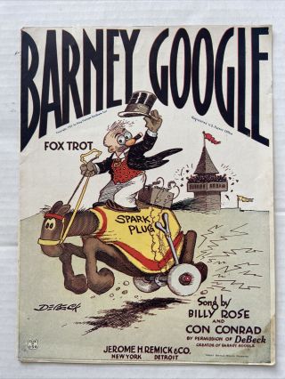 Vintage Antique Barney Google Comic Sheet Music Billy Rose Conrad Debeck 1923