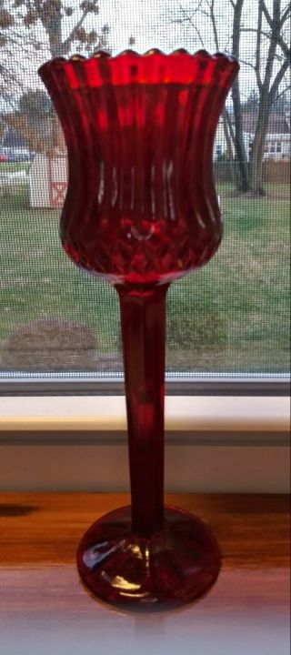 Vintage Ruby Red Glass 8 " Pedestal Votive Candle Holder.