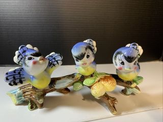 Rare Lefton Norcrest - 2 Blue Jays Bluebirds On Branch Figurine -