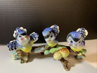 Rare Lefton Norcrest - 2 Blue Jays Bluebirds on Branch Figurine - 2