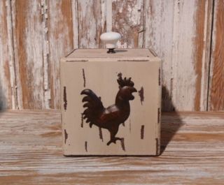 Primitive White Painted Wooden Box Rooster Farmhouse Country Home Decor