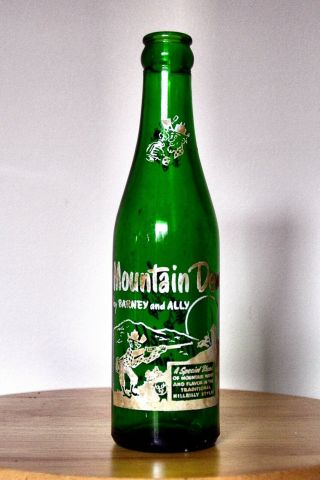 Rare Vintage Hillbilly Barney And Ally Mountain Dew 7 Oz.  Bottle