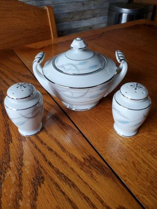 Valmont China Royal Wheat Salt & Pepper With Covered Sugar Bowl 3 Pc Set