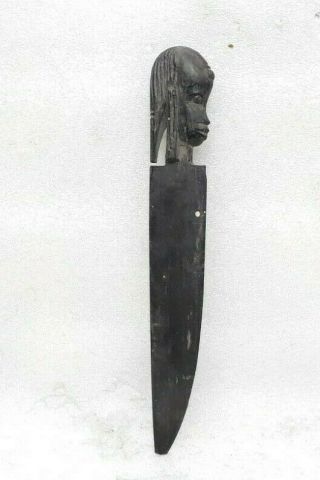 Vintage Old Hand Carved Wooden Knife Blade With Tribal African Face Handle Mp