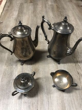 Vintage 4 Pc International Silver Co Silver Plate Tea Coffee Pot Cream Sugar Set