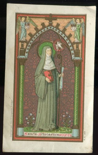 Antique Holy Card Goldened Of St Scholastica