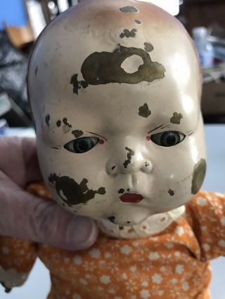 Antique Brass Head Baby Doll Creepy Scary Horrid Vintage Halloween Spooky