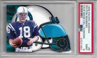 Peyton Manning 1998 Pacific Rare Face Mask Cel - Fusions Rookie Psa 9 Rc Nfl