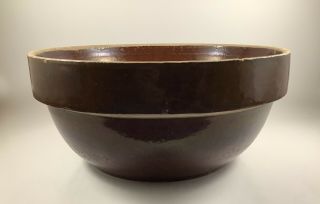 Vintage Antique Brown Glazed Stoneware Pottery Mixing Bowl 10 "