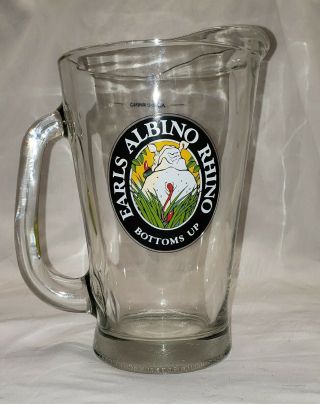 Vintage Earls Albino Rhino Ale Bottoms Up Glass Beer Pitcher Very Rare