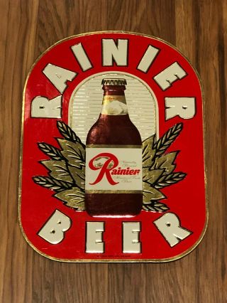 Old Vintage Rainier Beer Bottle Sign Toc Tinfoil Over Cardboard Bar Tavern Rare