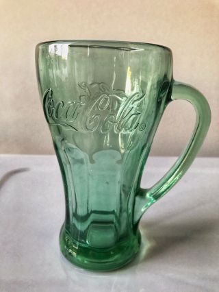 Vintage Rare Libbey Coca Cola Coke Glass Mug With Handle Thick Green Heavy Glass