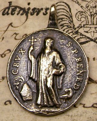 Convents Antique 18th Rare St Benedict Exorcism Bronze Medal Metal Detector Find